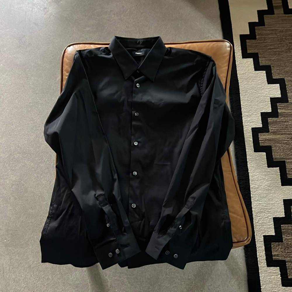 Theory Black Button Down Shirt in Size Large